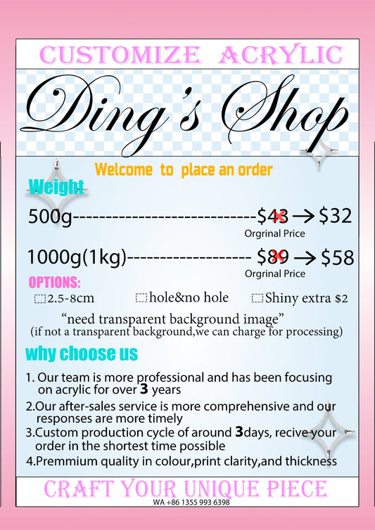 Acrylic pieces customize-High quality & low price（Leave a note about size and need hole or no hole）