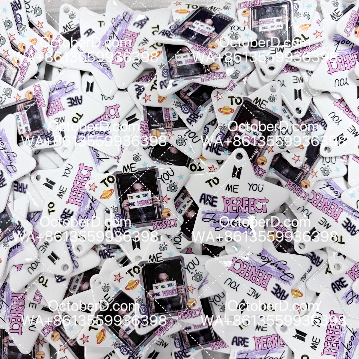 Jungkook Star Photo Bead “To Me, You Are Perfect” – BTS Fan-Made DIY Acrylic Charm for Keychains