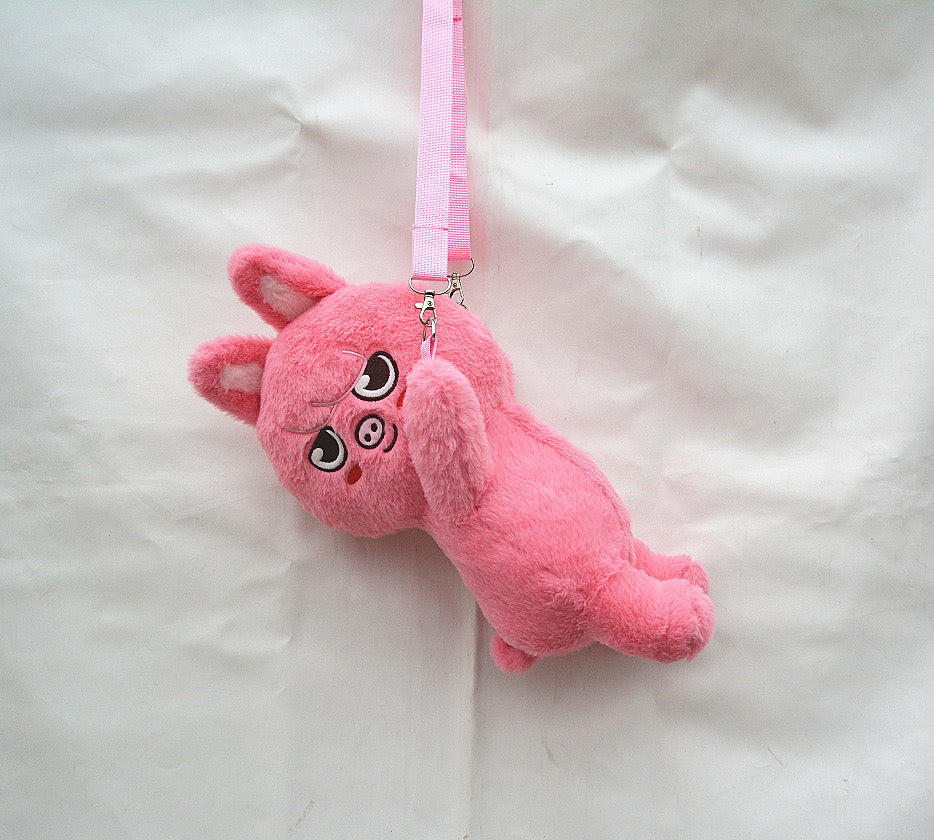 K-pop fandom collectible – Stray Kids inspired,for stay， fan-made unofficial animal character plush crossbody bag for STAY, kpop character inspired merch and kpop plush sling bag style.