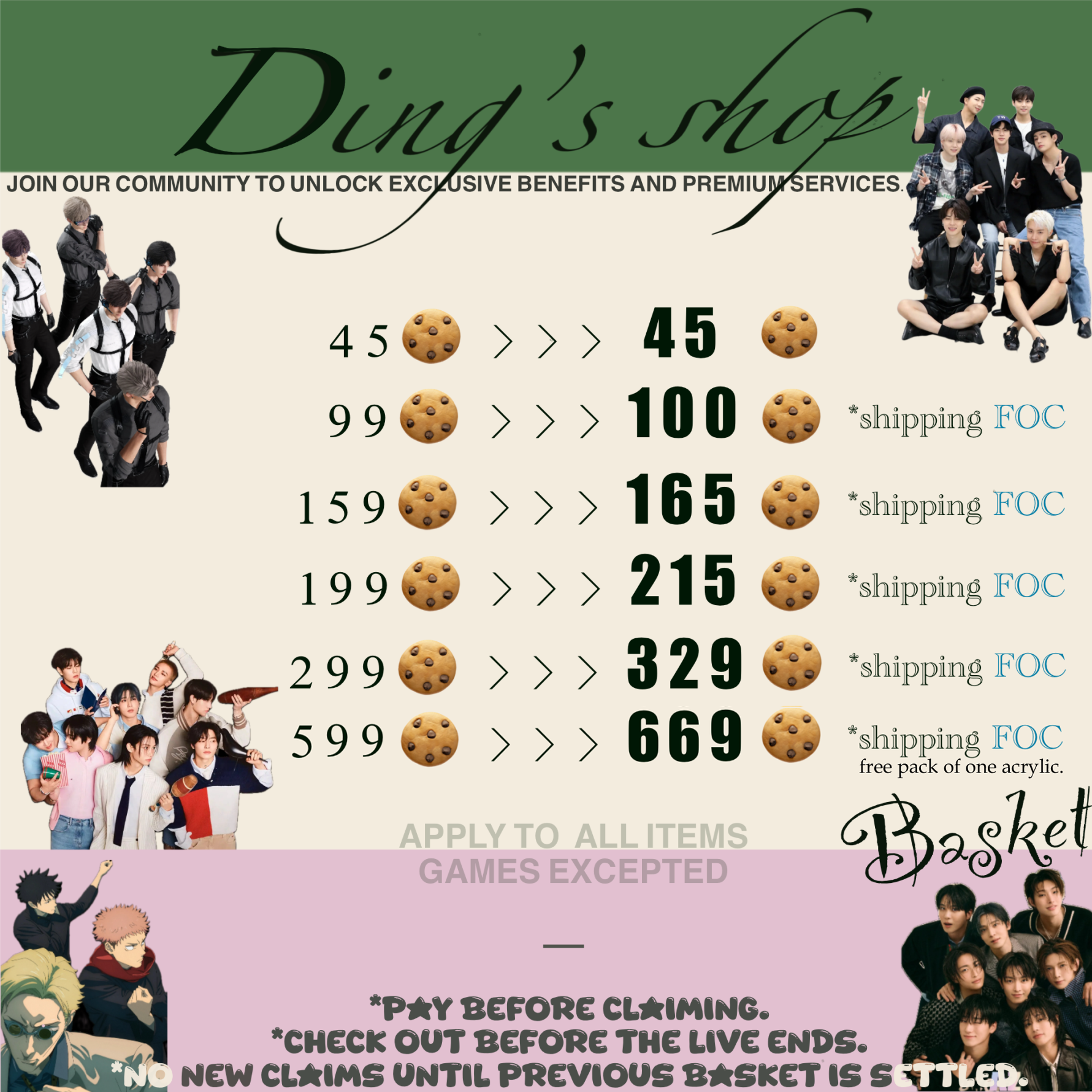 Open Basket🍪（acrylic keychains,accessories,beads ，cupwraps,transfers for DIY  )WA+8613559936398,K-pop fanmade items, anime items ,LND items.