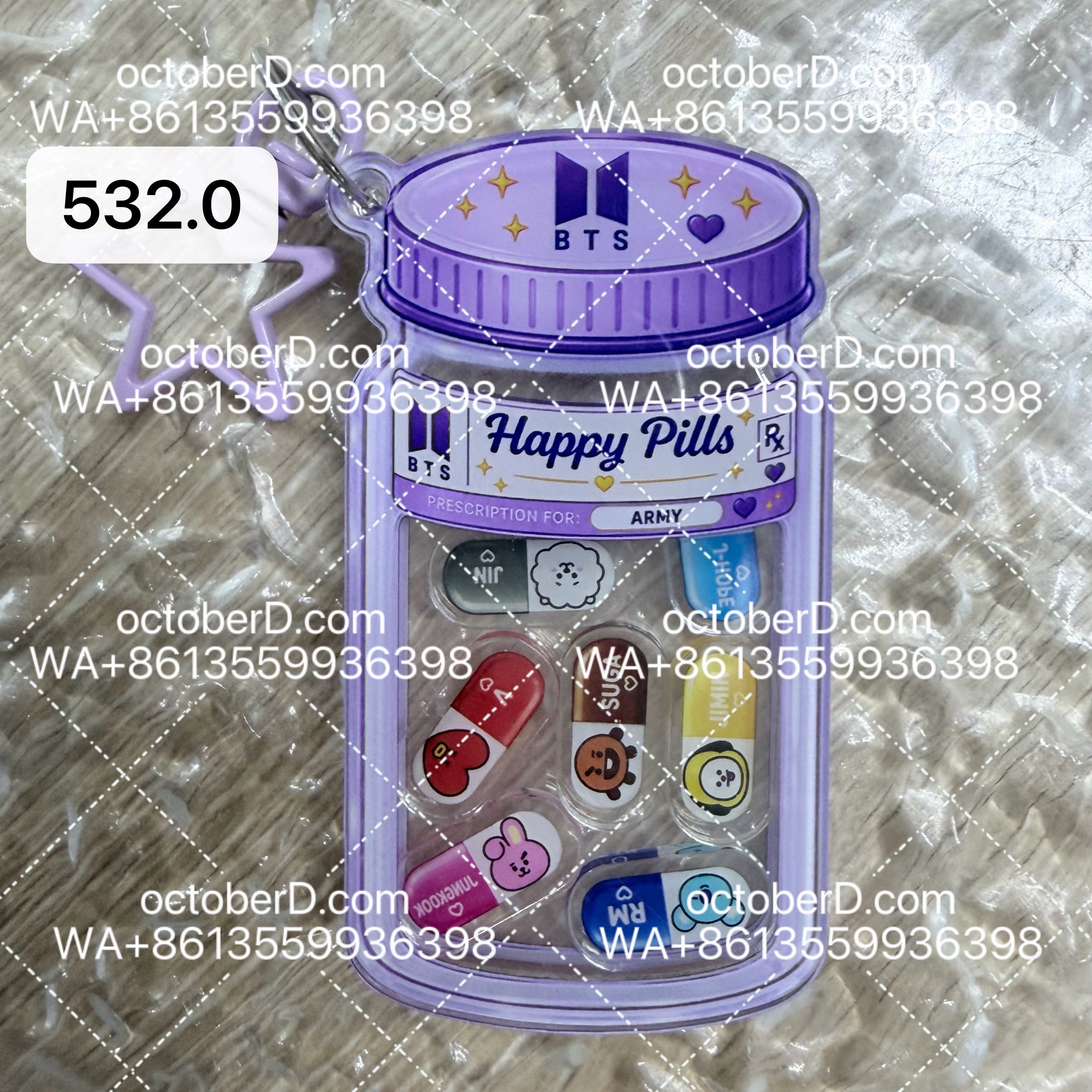 Bangtan OT7 Inspired Happy Pills Shaker Keychain frame | Purple Kpop Fanmade Acrylic Charm